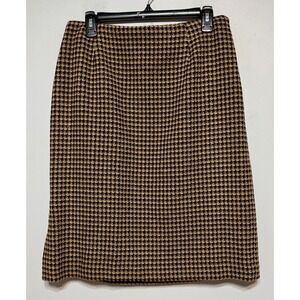 Houndstooth Wool‎ Blend Pencil Skirt Size 12 Old Money Chic Timeless Officecore